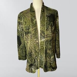 Vintage Alex Evenings Regal Forest Green & Gold Braid Trim Elegant Jacket Top